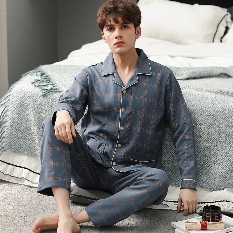 Men's Pajamas Can Be Worn Outside in Spring and Autumn, Cardigan Long-Sleeved New Casual Home Wear Men's Autumn and Winter Suits