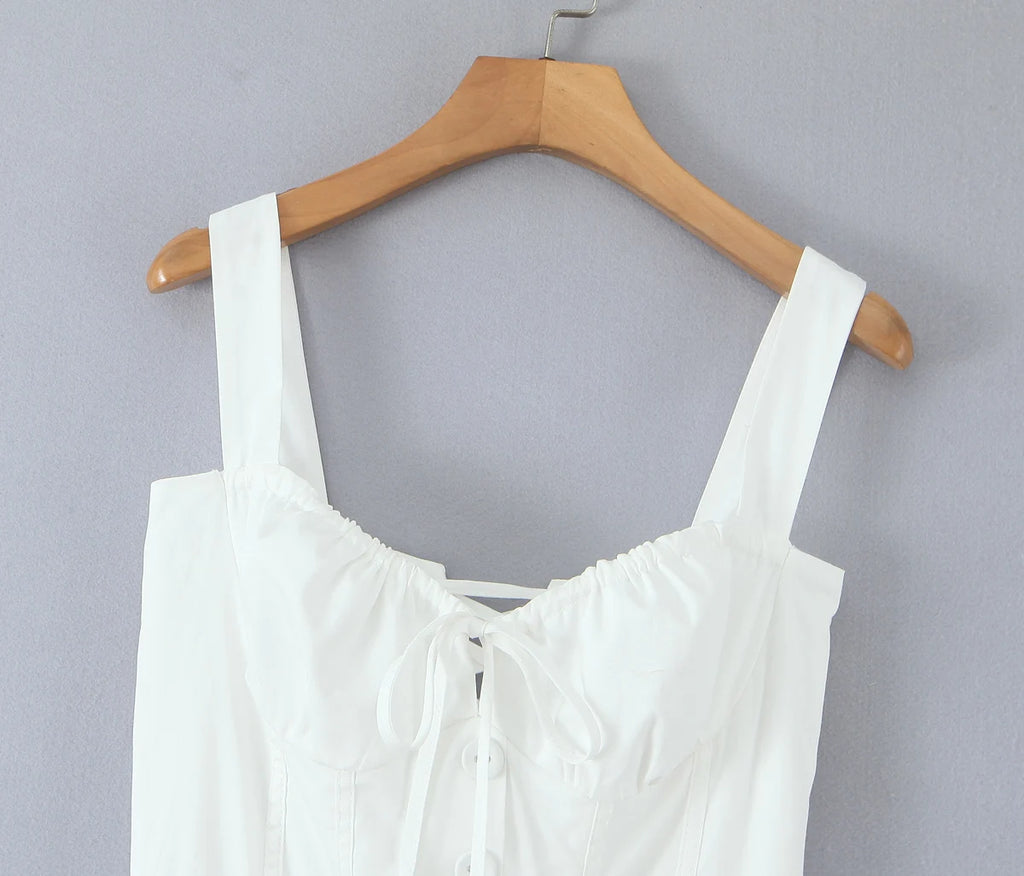 2025 summer new product women's clothing fashionable, fresh, sweet and elegant waist-hugging lace-up design suspender dress