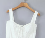 2025 summer new product women's clothing fashionable, fresh, sweet and elegant waist-hugging lace-up design suspender dress