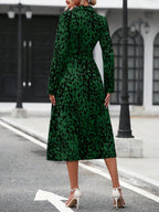 Elegant Random Print Button Down Shirt Dress Women's Long Sleeve Belted Waist Midi Dress Spring Fall Office Casual Dress