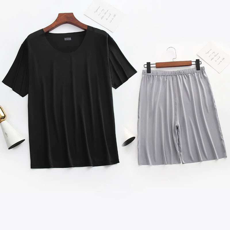 Men Ice Silk Pajamas Solid Shirt & Pants 2Pcs Pijamas Sleep Set Casual Male Home Clothes Summer Pyjamas Sleepwear Nightwear Suit