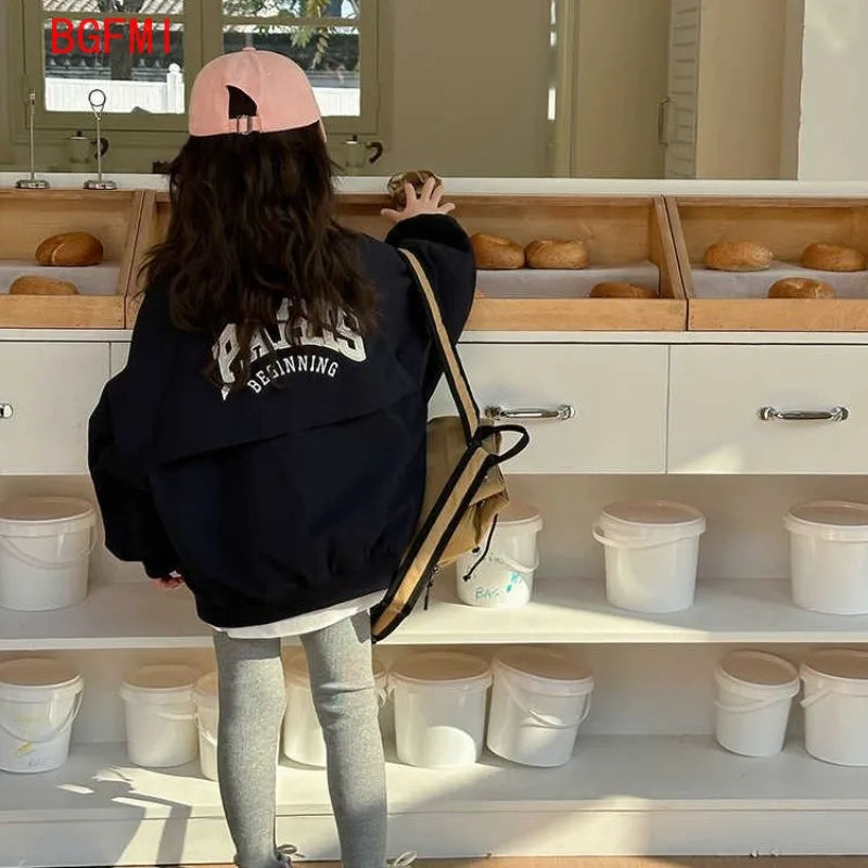 Girl's Fashion Spring Autumn Navy Coat Letter Print Jacket Casual Clothes for Teenagers 4-14Y Windbreaker Girls Children's Top