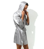 Sexy Sleepwear Men Robes Bathrobes Soft Silky Short Sleeve Nightgown Mens Homewear Dressing Gown Male Pajamas (No shorts)