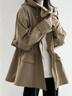 Women's Jacket Khaki Hooded Trench Coat Women's Autumn And Winter New Short Coat Retro Casual Loose Top Outerwear