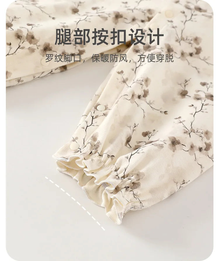 Spring and Autumn Baby Pure Cotton Velvet Jumpsuit with Plant Pattern Printed Baby Girl Clothing High Quality Baby Girl Clothing