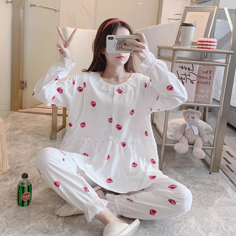 Maternity 2-Piece Spring And Autumn Breastfeeding Pajamas Homewear Spring And Summer Monthly Clothing Leisure Home Suit