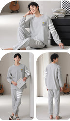 Men Pajamas Set 100% Cotton Casual Sleepwear