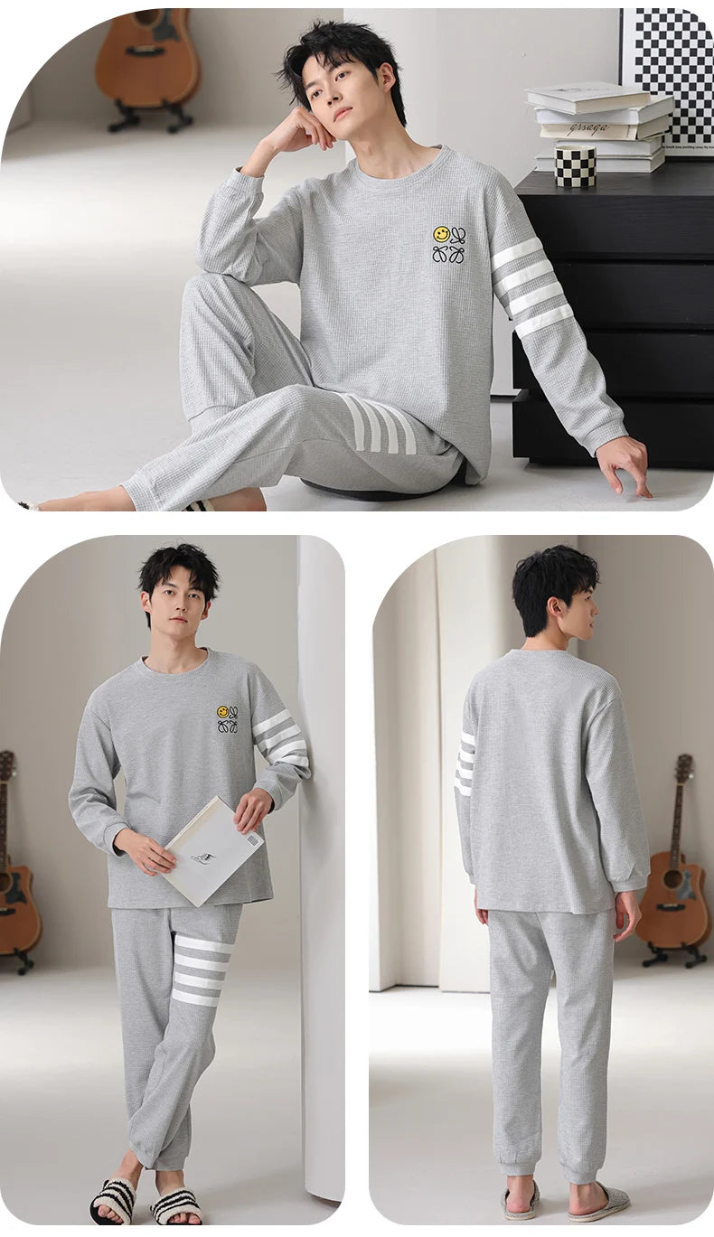 Men Pajamas Set 100% Cotton Casual Sleepwear