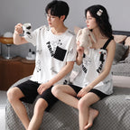 Summer Pyjamas Men Knited Cotton Pajamas Set Korean Sweet Pijamas Ladies Sexy Sleepwear Home Clothing For Youth Boy Girl