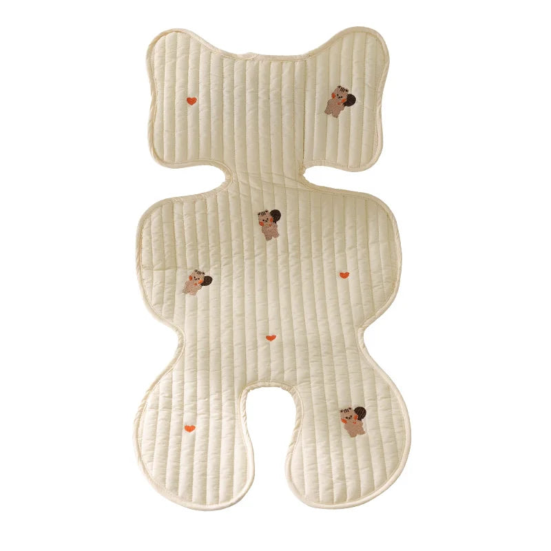 Baby Stroller Seat Cushion Pad Bear Bunny Embroidery All Seasons Cotton Breathable Cart Mattress Infant Newborn Pram Accessories