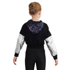 Girls Fashion Print Short Jacket Casual Coat Hooded Tops Long Sleeve Zipper Jacket Outerwear Jazz Dance Performance Costume