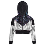 Girl Hooded Tops Long Sleeve Zipper Jacket Fashion Print Short Jacket Casual Coat Outerwear Jazz Dance Performance Costume