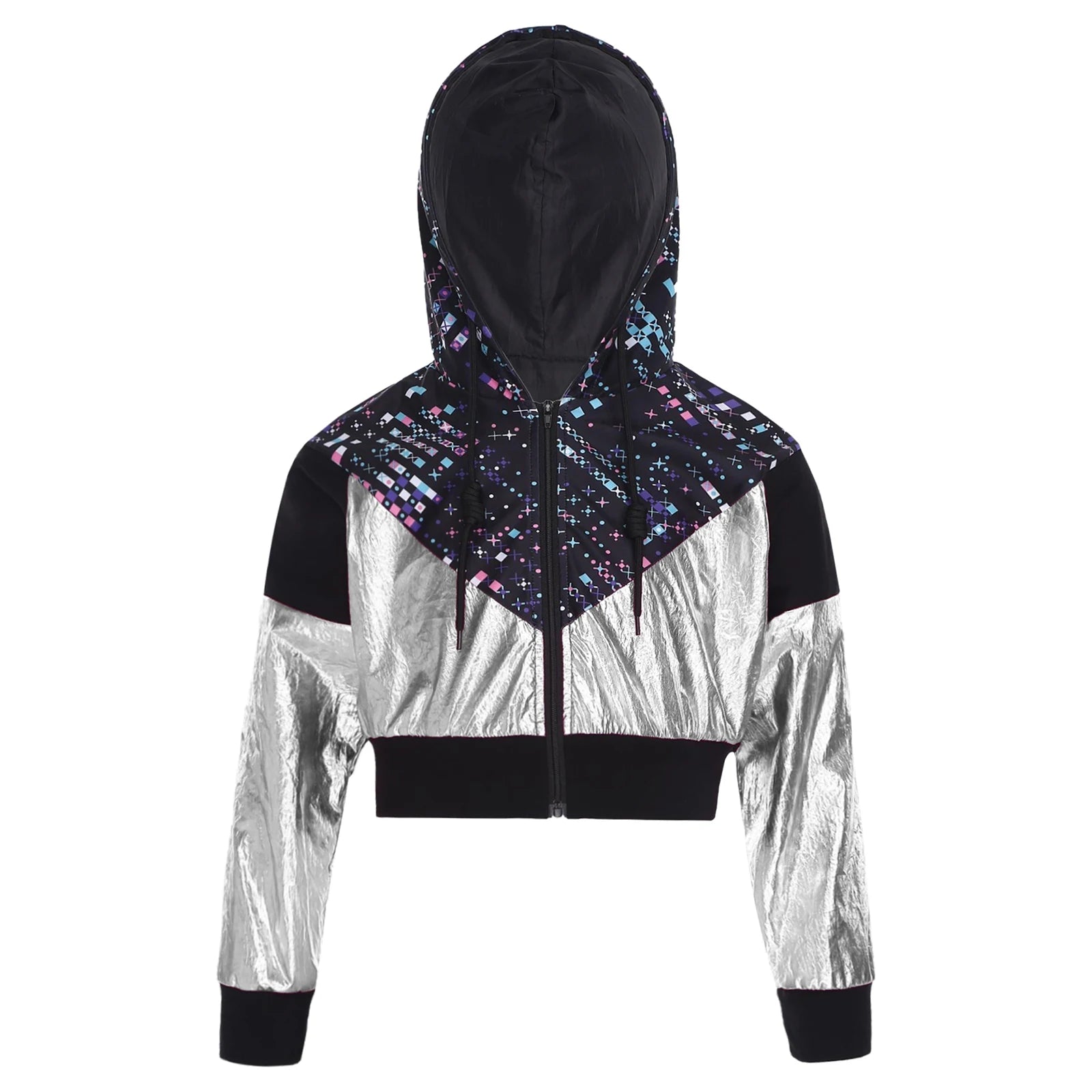 Girl Hooded Tops Long Sleeve Zipper Jacket Fashion Print Short Jacket Casual Coat Outerwear Jazz Dance Performance Costume