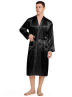 Men Long Bathrobe Sleepwear Navy Blue Silk Satin Bridegroom Wedding Robe Kimono Gown Spring Summer Home Clothes Loungewear