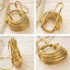 Women 2025 New Gold Luxury Designer Brand Handwoven Noodle Bags Rope Knotted Pulled Hobo Silver Evening Clutch Chic