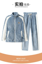Men's Pajamas made of coral fleece, Plus Size 8XL, spliced, square collar, long sleeves, long pants, warm Sleepwear Set