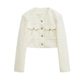 Women's Jacket Autumn New Style White Long Sleeve Button Decorative Short Jacket Aristocratic Style Personalized Fashion