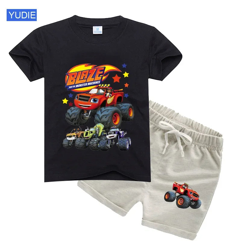 boys shirt  Baby Boy Clothes Set Cartoon Blazing Speed Cars Monster Machines