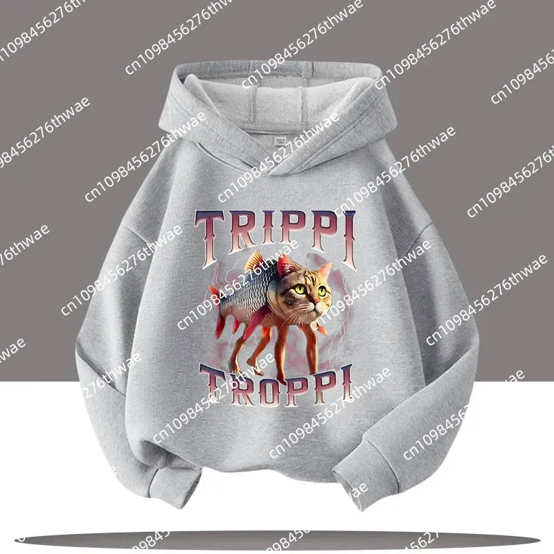 Boy's sports shirt -interesting Italian brain rot Tung Tungtung Sahur children's hooded shirt                h cartoon print-fall/winter top