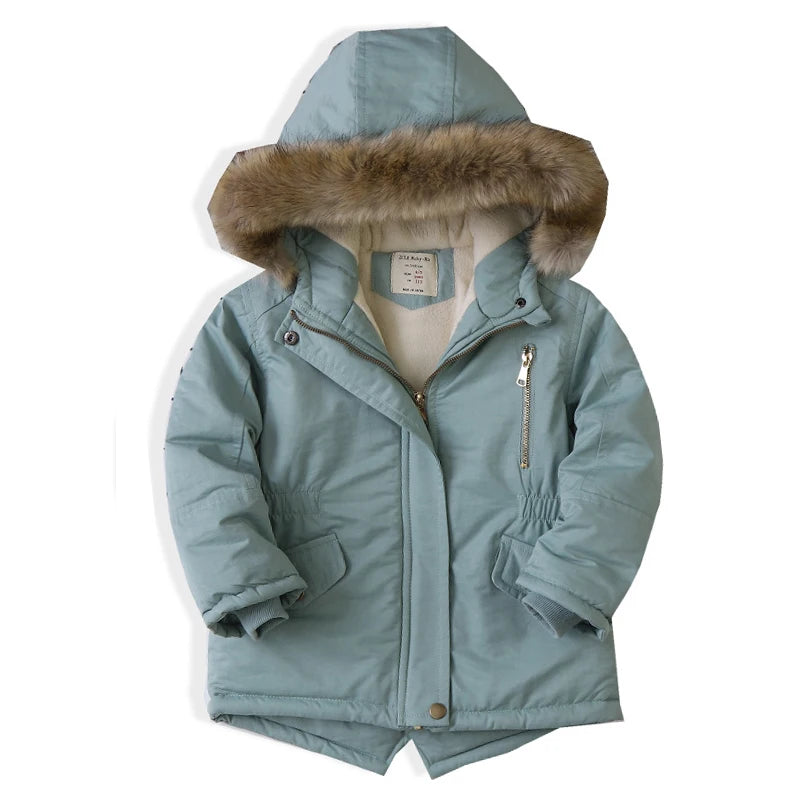 2025 Autumn Winter Girl Jacket Coat Faux Fur Hooded Plus Velvet Thicken Warm Jacket For Girl 4-14 Year Kids Teenager Girl Parka