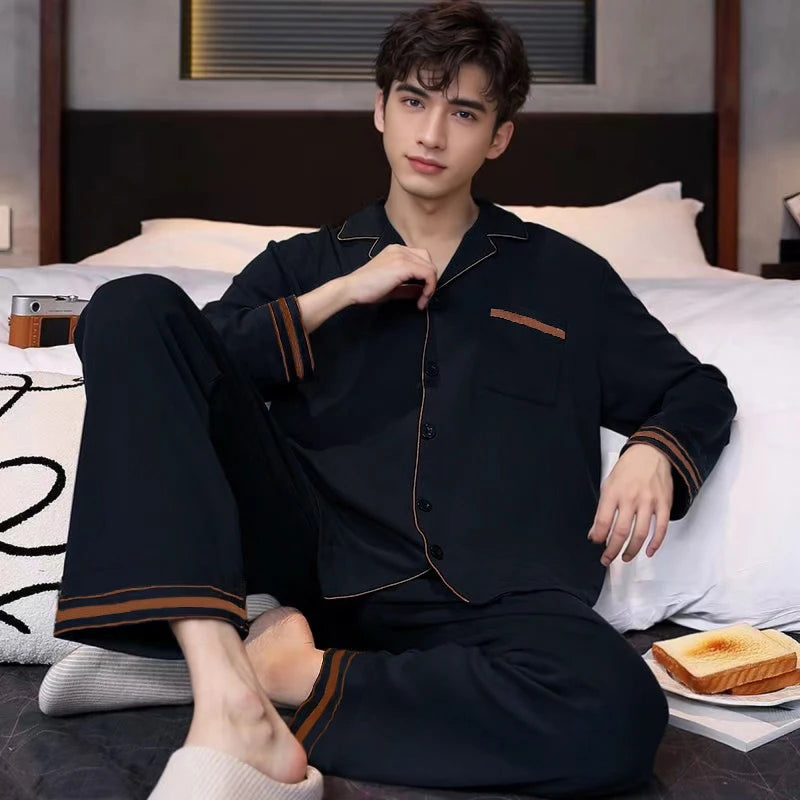 Pajamas for Men, Spring and Autumn Long-Sleeved Cardigans