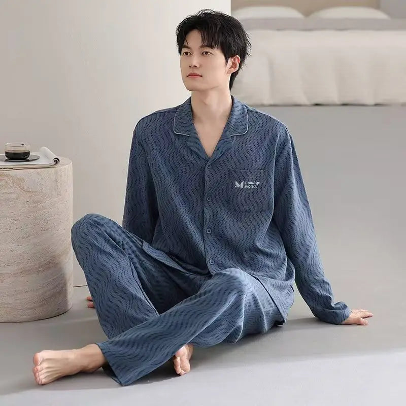 Men's Pajamas Can Be Worn Outside in Spring and Autumn, Cardigan Long-Sleeved New Casual Home Wear Men's Autumn and Winter Suits