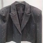 WTHT New Trendy Women's Heavy Industry Diamonds Slim Blazer 2025 Autumn Fashion Lapel Long Sleeves Jacket Female 1LS2291