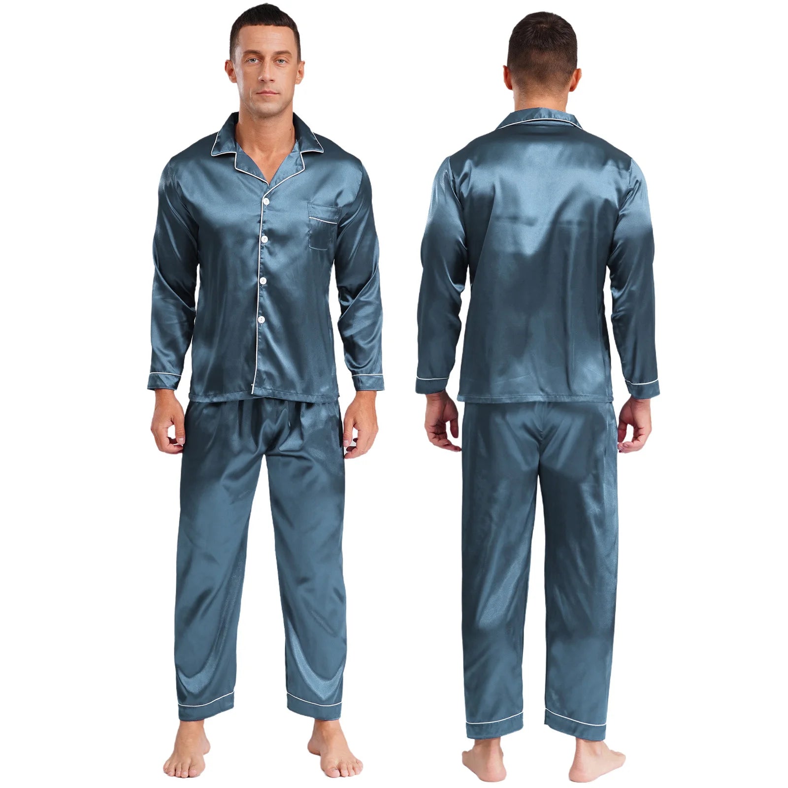 Mens Satin Pajamas Set Two Pieces Sleepwear