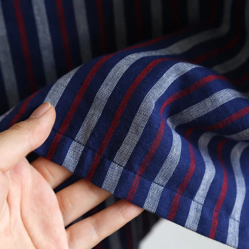 Blue Red Striped Printed Robe for Men 100% Cotton Kimono Men Bathrobe for Spring Autumn 100% Cotton Long Style Men Kimono Robe