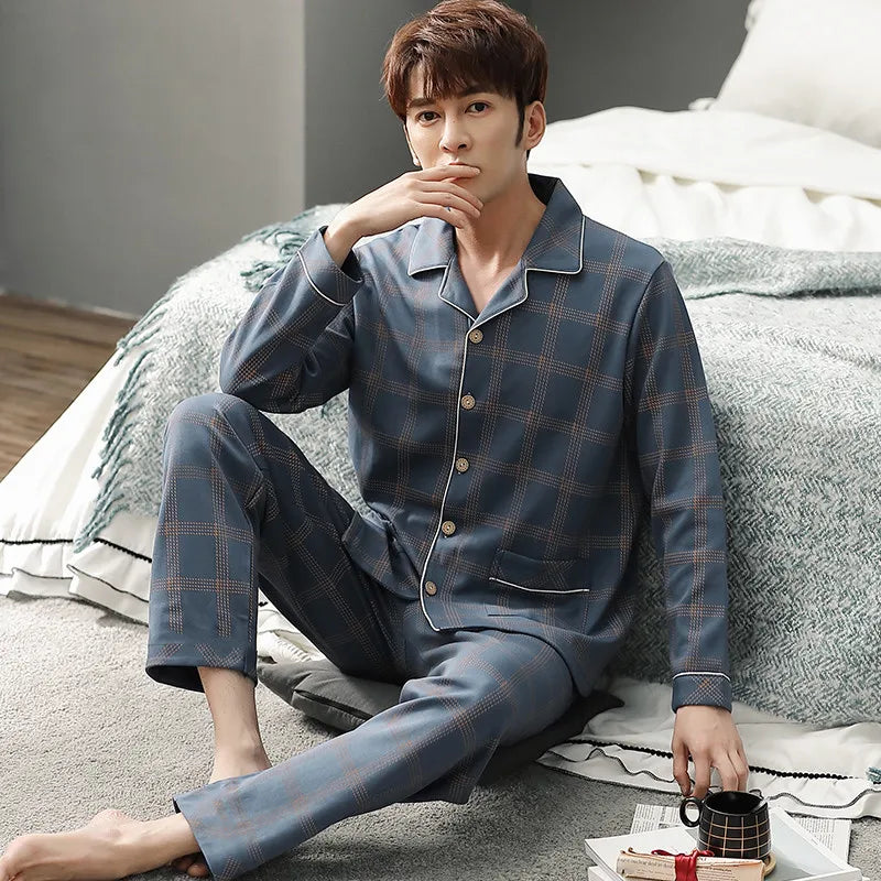 Pajamas for Men, Spring and Autumn Long-Sleeved Cardigans