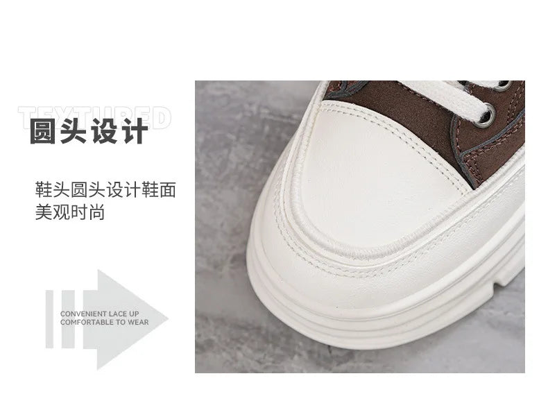 Shoes2025 Women Autumn Trend New Woman Flats Shoes Chunky Lace-up Soft-sole Casual Sneakers Female Vulcanized Shoe Walking Shoe