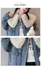 junior girl winter jackets vetement enfant fille Thickened inner rabbit fur denim jacket teenr outerwear kids warm coat overwear