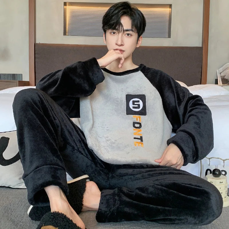 Men's Winter Pajamas Men's Sports Suit Homewear Pajamas Youth Clothes Y2K Casual Wear Full Man Tracksuit Workout Set Bathrobe