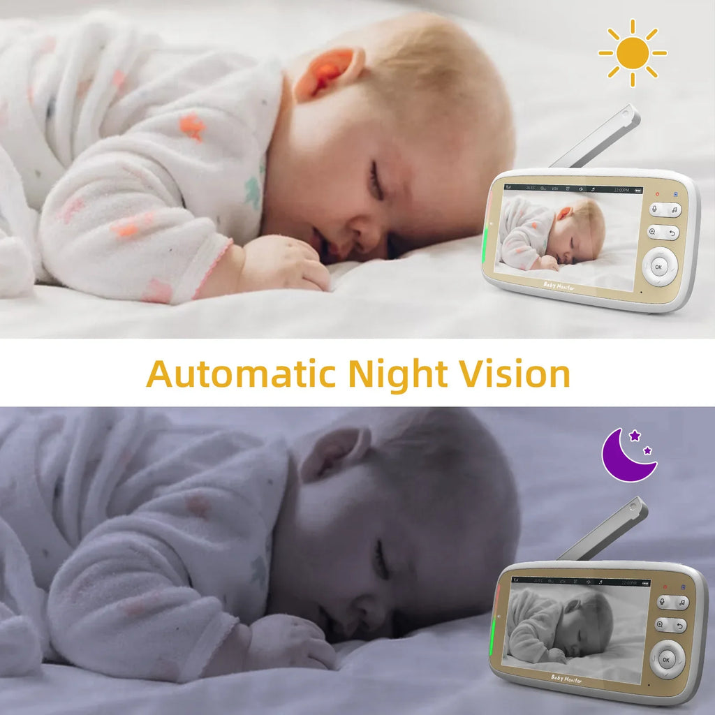 5 Inch Baby Monitor 3x Zoom PTZ Cam APP+monitor Dual Control WIFI Electronic Baby Sitter Two Way Audio Night Vision Baby Phone