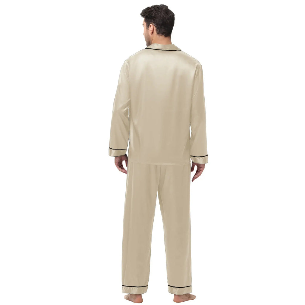 Men Pajamas Set Silk Satin Sleepwear