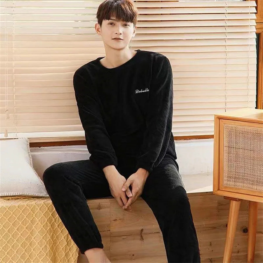 2025 Men's Thick Flannel Pajama Sets Couple Casual