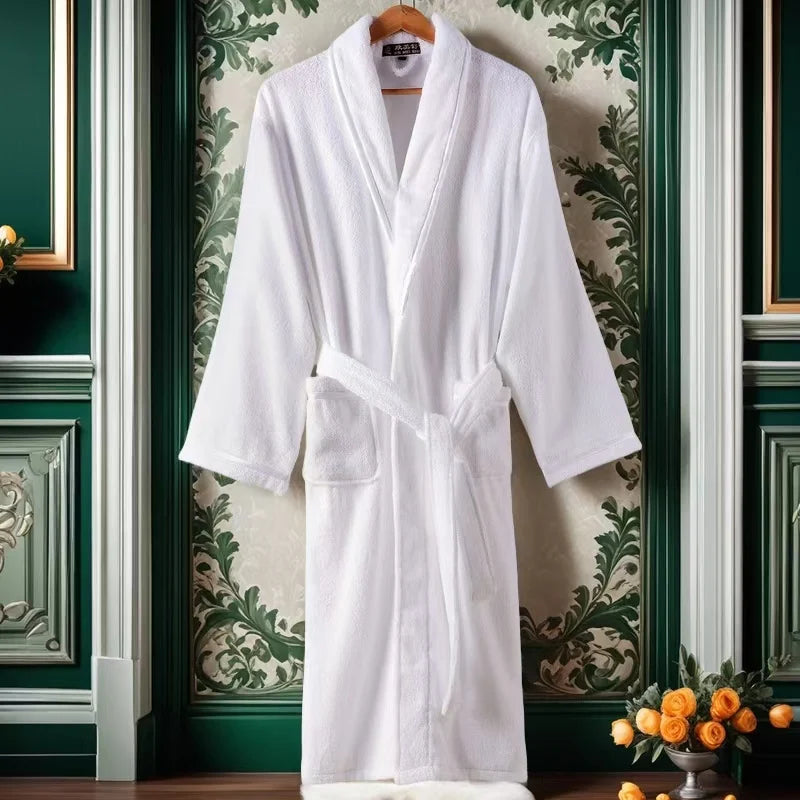 Bathrobe Men 100% Cotton White Terry Fleece Towel Winter Robes Men's Robe Long Robe For Men Absorbent Bathrobes Home Clothes