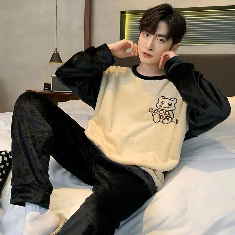 Men's Winter Pajamas Men's Sports Suit Homewear Pajamas Youth Clothes Y2K Casual Wear Full Man Tracksuit Workout Set Bathrobe