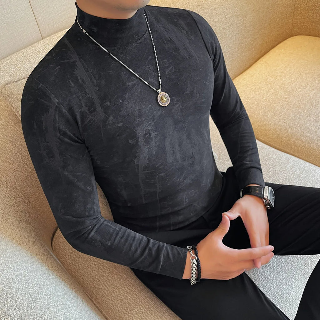 Men Tie-Dye Long-Sleeve T-Shirt | Half-High Collar Base Layer Trendy Versatile Casual Wear 95% Cotton Breathable  Sweat-wicking