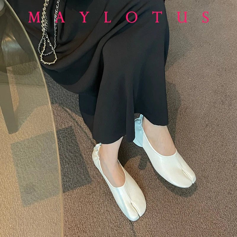 2025 Women Slip on Casual Loafers Chunky Heel Shoe Soft Moccasins Footwear New Fashion Split Toe Shoes Zapatos De Mujer