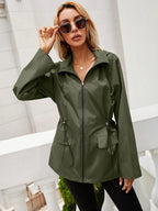 Hooded Zipper Waist Waterproof Raincoat Outdoor Sports Mountaineering Coat Women