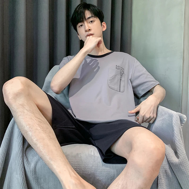 Men Pajamas Short Sleeve Shorts