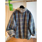 Winter Thiened Plaid Cotton Coat Women's Loose Korean Sle Hooded Jaet Long Sve Commute Faion Regular Length Single...