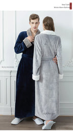 Men Winter Plus Size Long Flannel Bathrobe Warm Coral Fleece Kimono Bath Robe Night Cozy Sleepwear Women Jacquard Dressing Gown