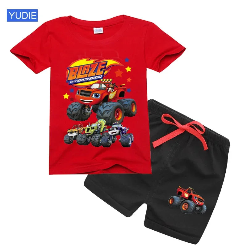 boys shirt  Baby Boy Clothes Set Cartoon Blazing Speed Cars Monster Machines