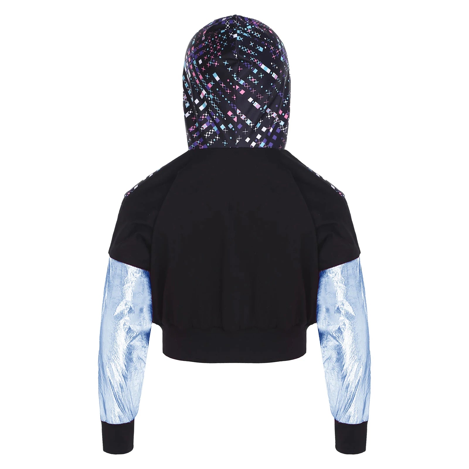Girls Fashion Print Short Jacket Casual Coat Hooded Tops Long Sleeve Zipper Jacket Outerwear Jazz Dance Performance Costume