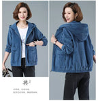 Corduroy Short Coat 5XL Women's 2025 Spring Autumn New Korean Loose Solid Hooded Jacket Fashion Casual Female Zipper Coat Tops
