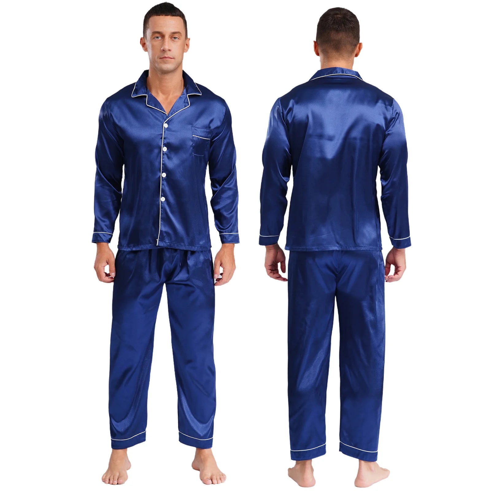 Mens Satin Pajamas Set Two Pieces Sleepwear