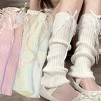 2025 New Woman Leg Warmers Autumn and Winter Ribbon Lolita Black Knee Warmers Long Socks JK Knitted Girl White Leg Warmers