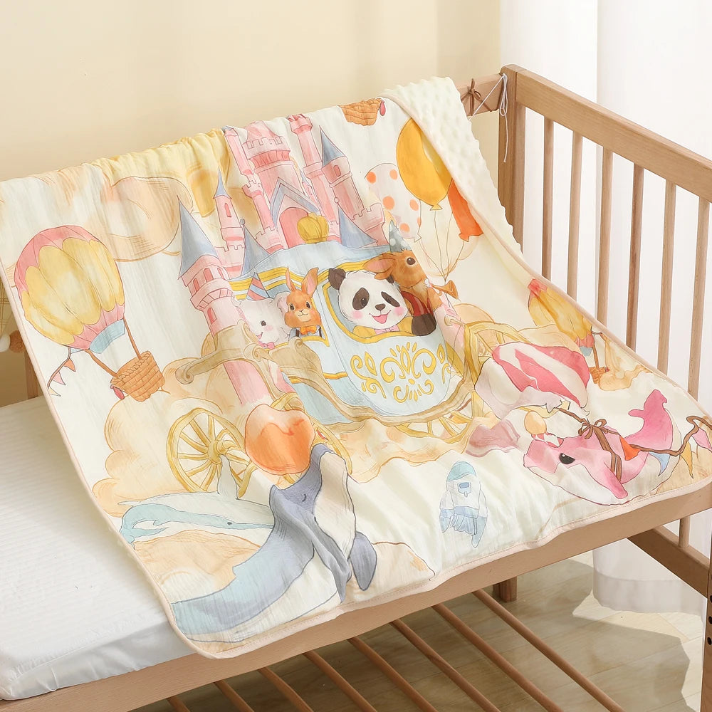 Baby A-level crepe fabric, holding the child, wrapped in a bean velvet blanket, kindergarten baby cartoon, thick and warm fabric